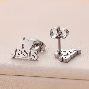Stainless Steel 'I Love Jesus' Stud Earrings
